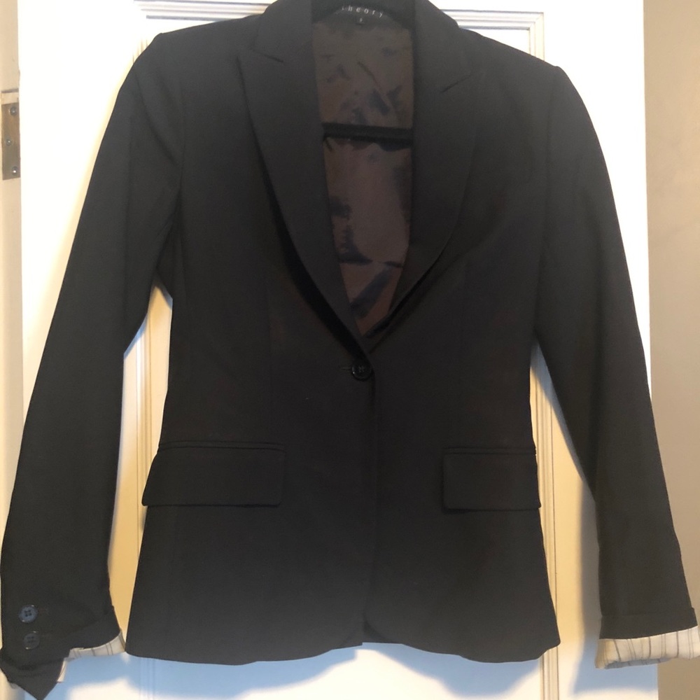 Theory Single Button Wool Blazer Black Size 0